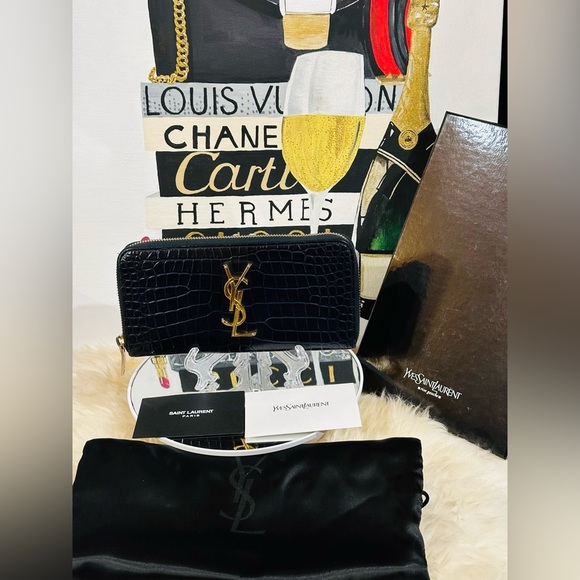 Yves Saint Laurent Handbags - Yves Saint Laurent Croc Embossed Glossy Zip Around Wallet Full inclusion